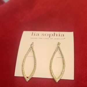 Lia Sophia Textured Gold Earrings, Hoop Tear Drop